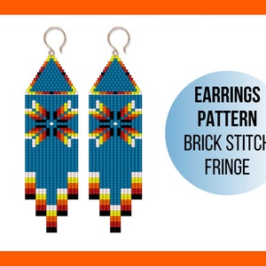 Ethnic beaded earrings pattern, Brick stitch pattern, Seed bead earrings with fringe, Bead weaving easy, Native inspired, pdf digital 149