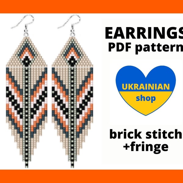 Brick stitch pattern, Native style earring pattern, Seed bead earring pattern, Bead fringe earring pattern, pdf digital download