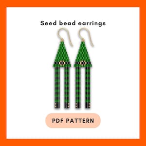Festive earring pattern, Leprechaun gnome hat, Seed bead, St Patrick, brick stitch fringe, Beadweaving, Beadwork PDF digital 007