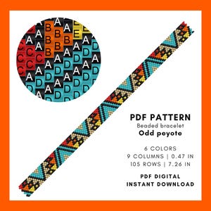 Ethnic geometry Odd count peyote beaded bracelet pattern narrow Colorful Tribal Beading Beadwork, Beadweaving Miyuki Delica, pdf digital 016