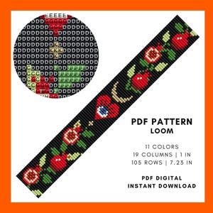 Loom beading bracelet pattern Pomegranate Crescent moon Mystic heart with eye Wrist cuff Miyuki Delica seed bead Bookmark PDF digital 042