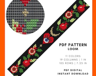 Loom beading bracelet pattern Pomegranate Crescent moon Mystic heart with eye Wrist cuff Miyuki Delica seed bead Bookmark PDF digital 042