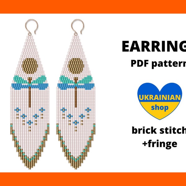 Sun earring pattern, Dragonfly earring pattern, Brick stitch pattern, Seed bead earring pattern, pdf digital download