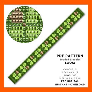 St Patricks Day Beaded Bracelet Pattern, Lucky Clover, Shamrock, Festive design, Loom, PDF Digital 055