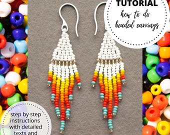 Tutorial bead fringe earring, Tutorial seed bead pattern, DIY seed bead, tutorial step by step, how to, lesson, digital download