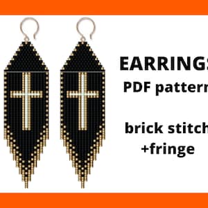 Cross earrings pattern, Brick stitch, Seed bead pattern, Fringe earrings pattern, Jewelry making, PDF digital download