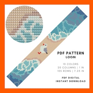 Loom beading Ocean waves Summer sandy shore bracelet pattern Beach theme seagull bird DIY Bookmark Miyuki Delica seed bead PDF digital 038