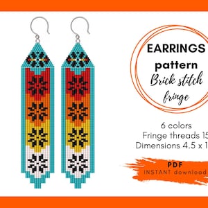 Beaded earring pattern, Native inspired beading patterns, Brick stitch colorful, Seed bead Miyuki Delica, Easy beading, PDF digital, 083