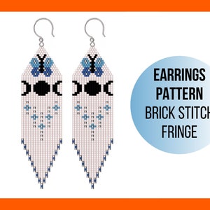 Beaded Butterfly earrings pattern, Blue Morpho, Moon phases, Fringe earring pattern Brick stitch Beadwork, Seed bead pattern PDF digital 259