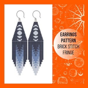 Maanfase kralenoorbelpatroon, baksteensteekpatroon, Miyuki Delica, rocaillepatroon, hemels, kralen weven, pdf digitaal