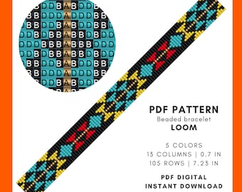 Colorful ethnic bead loom bracelet pattern seed bead DIY wrist cuff Beadweaving Miyuki Delica Geometric Native inspired pdf digital 028
