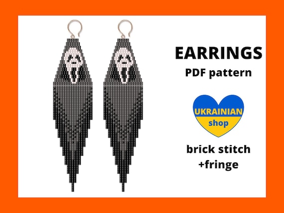 Scary scream horror ghostface earring pattern, Halloween earring pattern, Seed bead pattern, Brick stitch, PDF digital