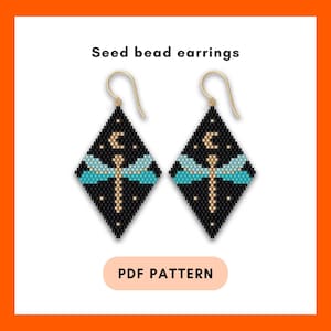 Steensteekpatroon libel maanfase, insect, rocaille Miyuki Delica, ruitvorm oorbellen, pdf digitaal 385