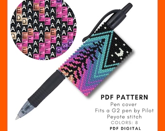 Peyote Pen Wrap Pattern PDF, Moon phase Night forest Pine tree, Miyuki Delica, Back to school Pilot G2 Cover Design Teacher Student Gift 006