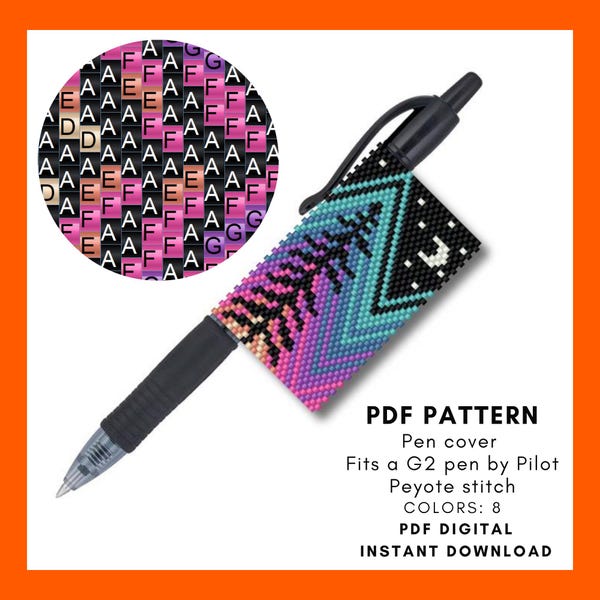 Patrón PDF para envolver bolígrafos Peyote, fase lunar, bosque nocturno, pino, Miyuki Delica, diseño de funda para Pilot G2 para la vuelta al cole, regalo para profesores y alumnos 006