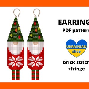 Christmas Gnome Seed bead earring pattern, Christmas lights earring pattern, Fringe earring pattern, Brick stitch pattern, pdf digital