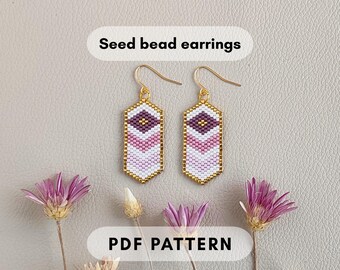 Odd Peyote Earring Pattern PDF, Geometric design, Seed Bead Miyuki Delica Beaded Jewelry Chart Pastel Minimal Gift for Mother 073
