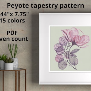 Transparent flower peyote tapestry pattern, Even peyote, Miyuki Delica pattern, Home decor tapestry, pdf pattern