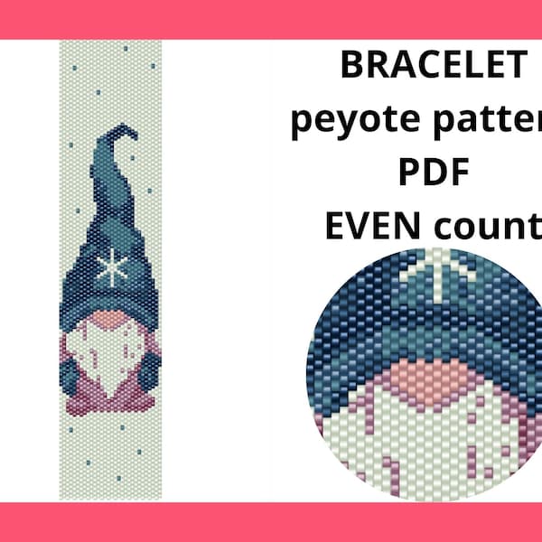 Gnome bracelet pattern, Even peyote pattern, Christmas peyote pattern, Xmas peyote pattern, Peyote bracelet pattern, pdf digital download