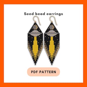 UFO Aliens Moon beaded fringe earring pattern, Brick stitch, Beadweaving, Seed bead Miyuki Delica, PDF digital download 258