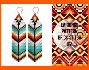 Beaded fringe earring pattern, Brick stitch pattern, Ethnic native style, Seed bead pattern, Bead weaving, DIY earrings, PDF digital, 365