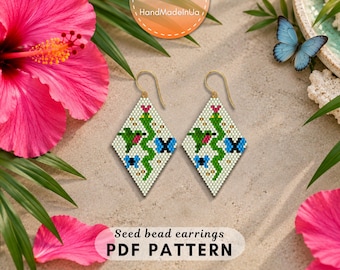 Snake Hummingbird Earrings Pattern, Beaded Butterfly Earrings, Tropical Seed Bead Pattern, Brick Stitch PDF Digital 069