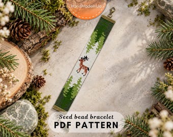 Deer Beaded Bracelet Pattern, Forest Woodland Loom Bracelet, Nature Seed Bead Pattern, Wildlife Jewelry DIY, PDF Digital Download 060