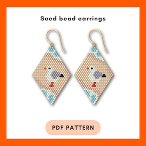 Seagull bird Brick stitch earrings pattern, Ocean Waves, Miyuki Delica, Seed beads, PDF digital 045