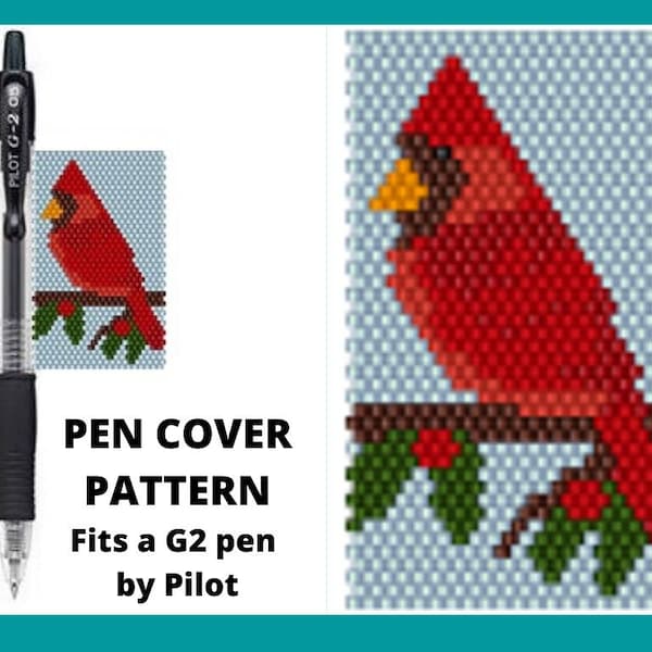 Red Cardinal bird pattern, Pen wrap pattern, Pen cover pattern, G2 by Pilot, Christmas peyote pattern, pdf instant download, DIY gift idea