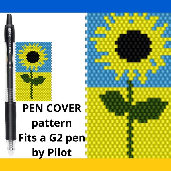 Pen cover pattern, Pen wrap pattern, Peyote pen cover, G2 Pilot pen cover pattern, Pdf Ukraine Sunflower beading pattern