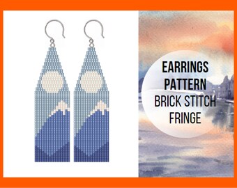 Mountain beaded earring pattern, Landscape winter, Brick stitch sun, Seed bead earring pattern, Bead weaving for beginners, PDF digital, 103