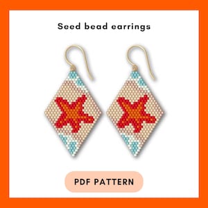 Starfish beading earring pattern Brick stitch Ocean waves Sea animal Summer sandy shore Beach DIY Miyuki Delica seed bead PDF digital 051