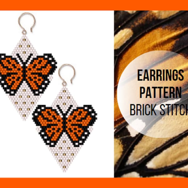 Beautiful exotic butterfly brick stitch earring pattern,Wild insect pattern, Seed bead earring pattern, digital