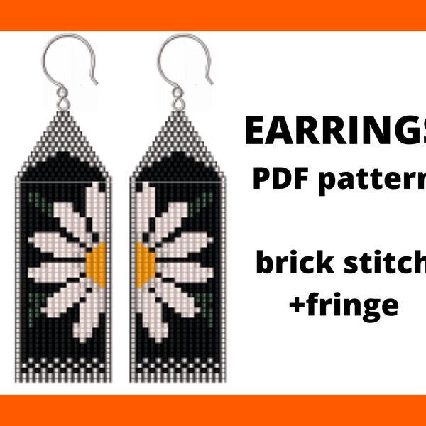 Bead earring patterns, Daisy flower earring, Seed bead earring pattern, Beaded fringe pattern, Brick stitch pattern, PDF digital download