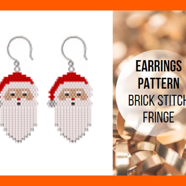 Weihnachtsmann Ohrring Muster, Weihnachten Ohrring Muster, Kleine Fransen Ohrringe Muster, Brick Stitch, Miyuki Delica Rocailles, pdf digital