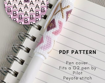 Geometric Pen Cover Pattern PDF, Odd Peyote Beadwork, Miyuki Delica Wrap Pilot G2 Sleeve Teacher Gift Idea First grader girl pdf digital 012
