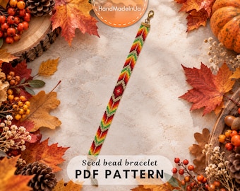 Fall Bracelet Beading Pattern, Autumn Loom Bracelet, Seed Bead Cuff, Native Inspired Geometric PDF, Instant Download 027