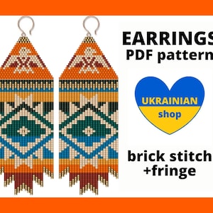 Brick stitch pattern, Native style earring pattern, Beaded fringe earring pattern, Eagle pattern, pdf digital download