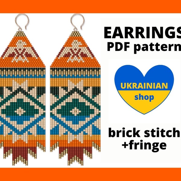 Brick stitch pattern, Native style earring pattern, Beaded fringe earring pattern, Eagle pattern, pdf digital download