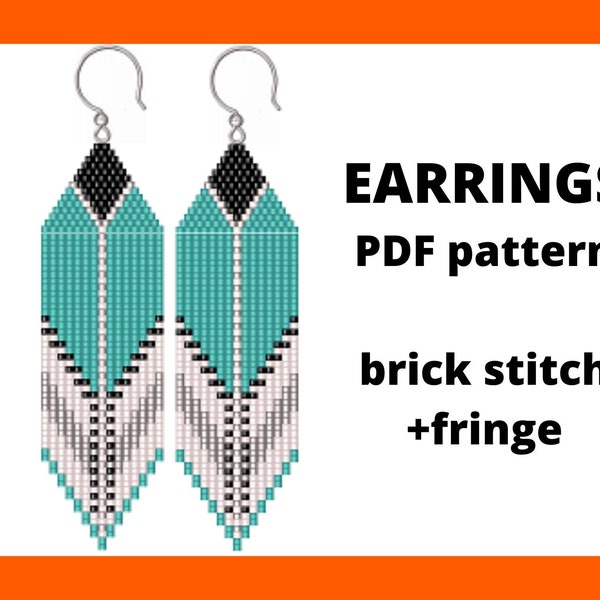 Native beading earring pattern, Brick stitch earring pattern, Beaded fringe earring pattern, Seed bead pattern, Native inspired, PDF digital