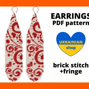 Brick stitch pattern, Abstract earring pattern, Valentine day earrings pattern, Seed bead earring pattern, Bead fringe earring pattern, pdf