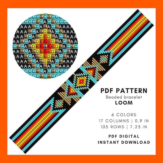 Southwest native american style inspired loom beaded bracelet pattern, Miyuki Delica seed bead, Wide wrist cuff, PDF digital download 144