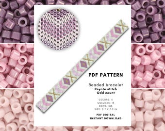 Odd Peyote Bracelet Pattern PDF, Geometric Seed Bead Design Miyuki Delica 11 Beaded Jewelry Chart Pastel Minimal Gift for Mother 073
