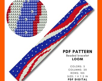 アメリカ国旗、ミユキデリカシードビーズ、愛国的なデザイン、独立記念日、PDF即時ダウンロード 064