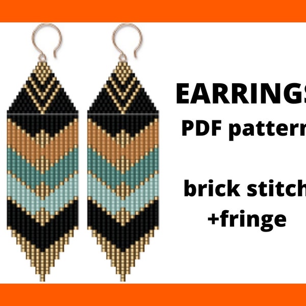 Brick stitch earring pattern, Seed bead earrings pattern, Fringe earring pattern, PDF files