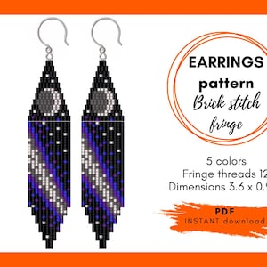 Moon phases earring pattern, Beaded fringe earring pattern, Seed bead earring pattern Brick stitch pattern Galaxy space star PDF digital 020