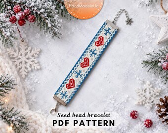 Winter Bead Loom Bracelet Pattern, Miyuki Delica Snowflake Heart, Christmas Beading, Seed Bead jewelry (PDF Digital) 097