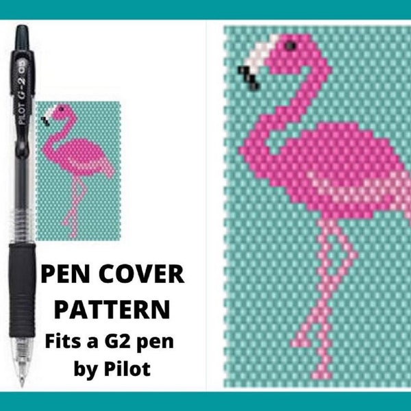 Pink flamingo Peyote bead pattern, Pen cover pattern, Pen wrap, pdf instant download, peyote beadweaving