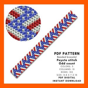 Peyote Bracelet Pattern PDF, American Flag Colors Geometric Beadwork Miyuki Delica 11 Patriotic Jewelry Design Gift Idea, pdf digital 070