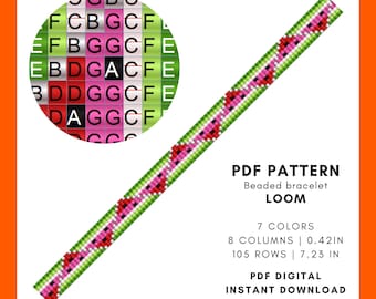 Watermelon loom seed bead narrow bracelet pattern Easy to follow Beadwork, Beadweaving Miyuki Delica, Summer Funny food pdf digital 009